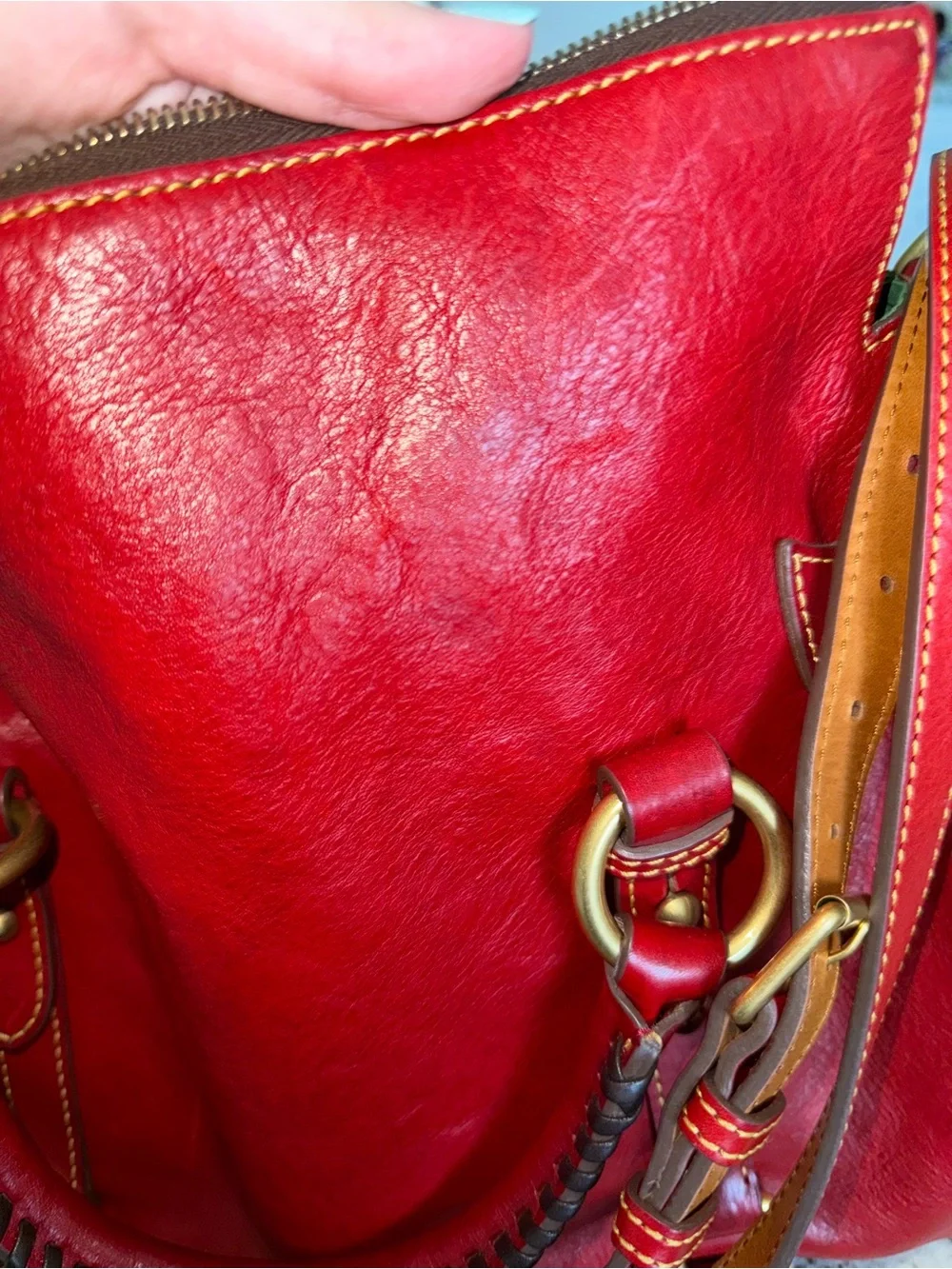 Dooney & Bourke Florentine Satchel Large Handbag Bright Red Leather